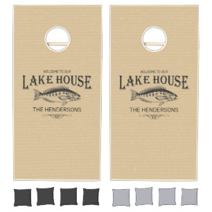Lake House Family Name Fish Cornhole Set