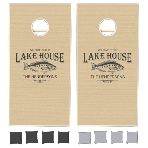 Lake House Family Name Fish Cornhole Set