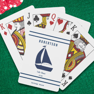 Lake House Family Name Navy Blue Nautical Poker Cards
