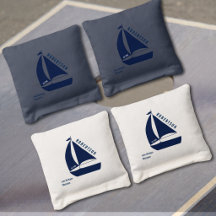 Lake House Family Name Navy Blue Sailboat