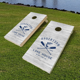 Lake House Family Name Rustic Wood  Cornhole Set