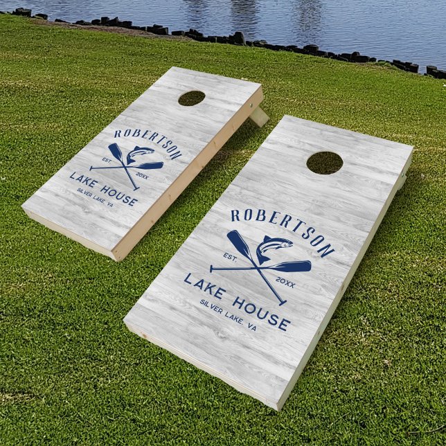 Lake House Family Name Rustic Wood  Cornhole Set (Creator Uploaded)