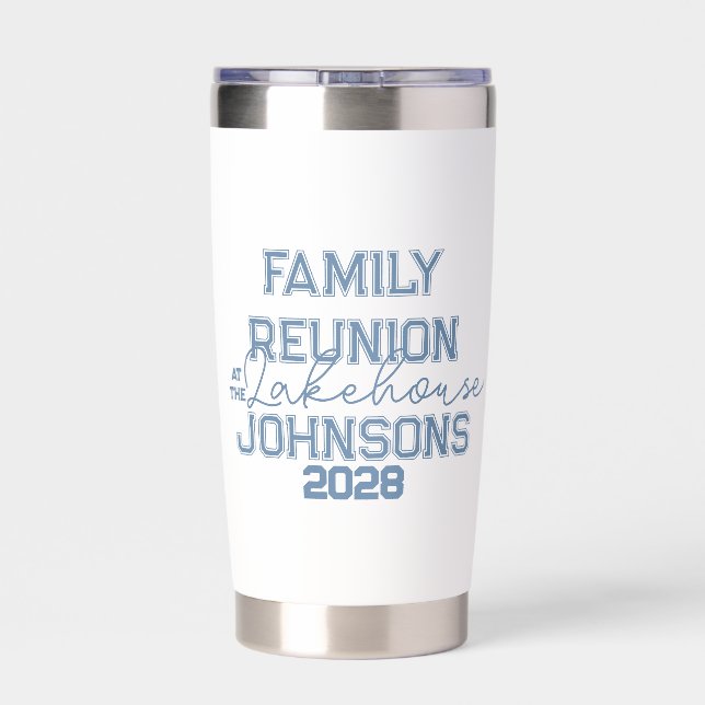 Lake house family reunion blue and white  insulated tumbler (Back)