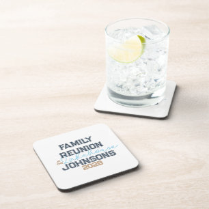 Lake house family reunion retro typography  beverage coaster