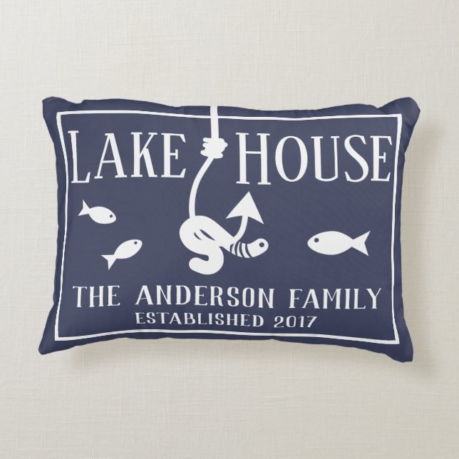Lake House Fishing Hook & Worm Accent Pillow (Back)