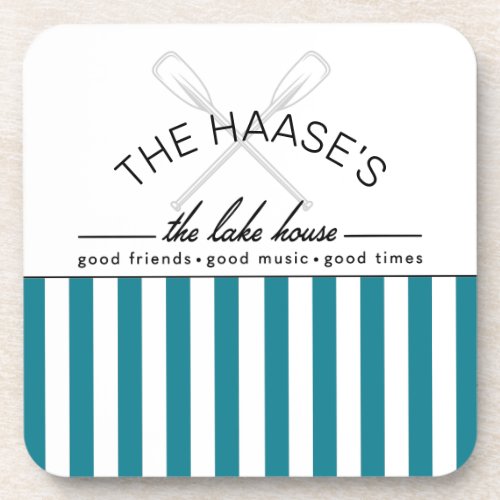 Lake House Good Friends Music Times Blue Stripe Beverage Coaster