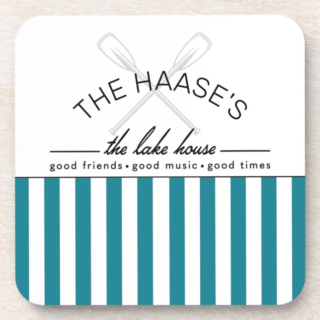 Lake House Good Friends Music Times Blue Stripe Beverage Coaster (Front)