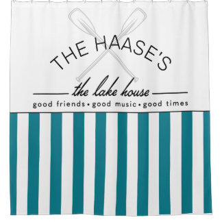 Lake House Good Friends Music Times Blue Stripe Shower Curtain