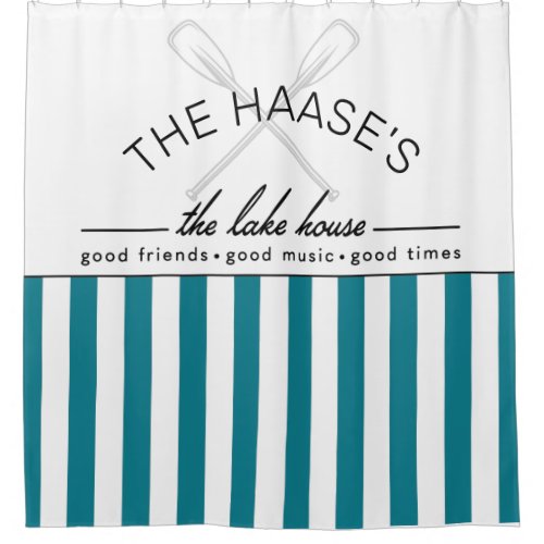 Lake House Good Friends Music Times Blue Stripe  Shower Curtain