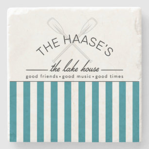 Lake House Good Friends Music Times Blue Stripe Stone Coaster