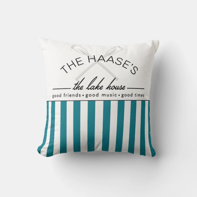 Lake House Good Friends Music Times Blue Stripe Throw Pillow (Front)
