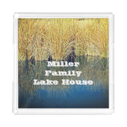 Lake House Grass Water Reflection Photo Nature Acrylic Tray