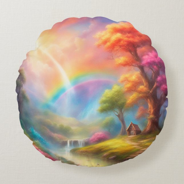Lake house landscape round pillow (Front)