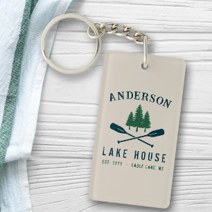 Lake House Modern Rustic Boat Oars Trees 2 Sided Keychain