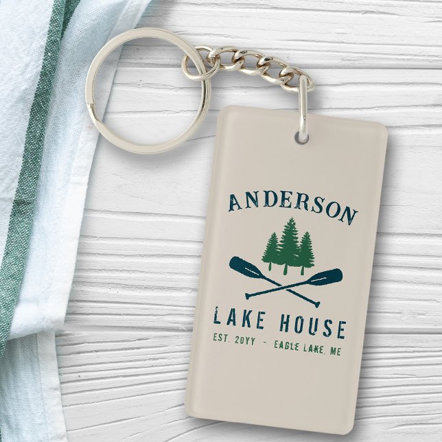 Lake House Modern Rustic Boat Oars Trees 2 Sided Keychain (Creator Uploaded)