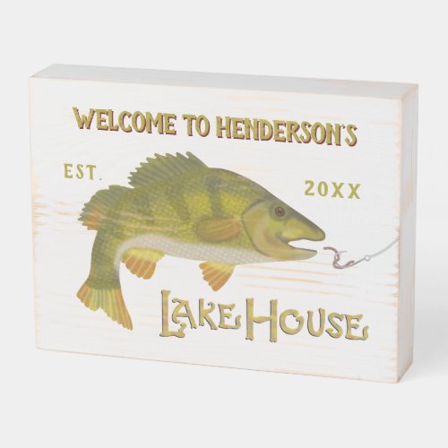 Lake House Nautical Bass Fish Rustic Welcome Name Wooden Box Sign