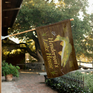 Lake House Nautical Bass Fish Rustic Wood Custom Flag