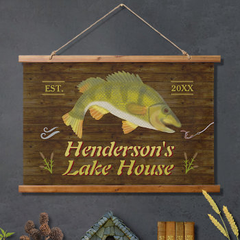 Lake House Nautical Bass Fish Rustic Wood Custom Hanging Tapestry by FancyCelebration at Zazzle