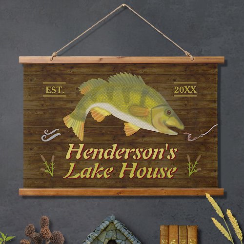 Lake House Nautical Bass Fish Rustic Wood Custom Hanging Tapestry