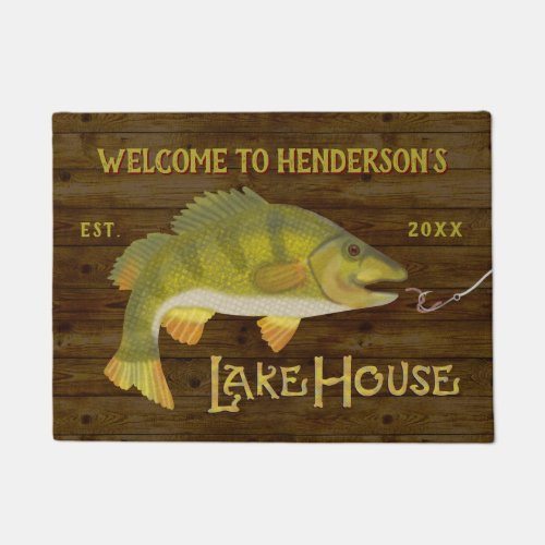 Lake House Nautical Bass Fish Rustic Wood Grain Doormat