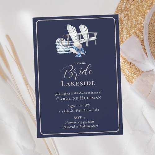 Lake House Nautical Navy Bridal Shower Invitation