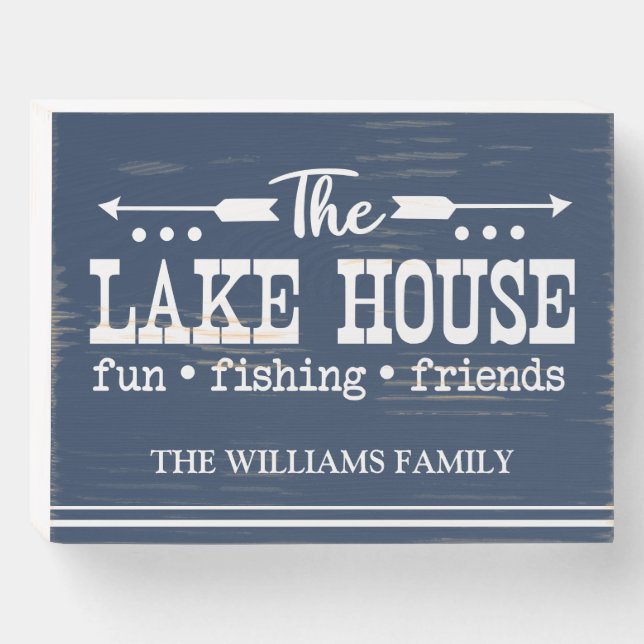 Lake House Nautical Personalized Wooden Box Sign (Front Horizontal)