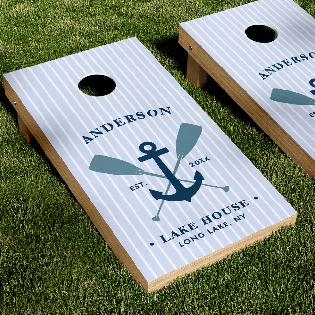 Lake House Oars & Anchor Family Name Cornhole Set (Creator Uploaded)