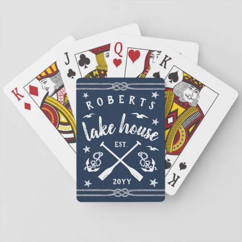 Lake House Paddles Anchors Custom Nautical Navy Playing Cards