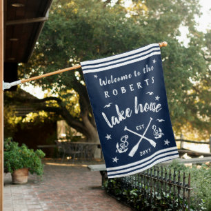 Lake House Paddles Anchors Custom Navy Striped Flag