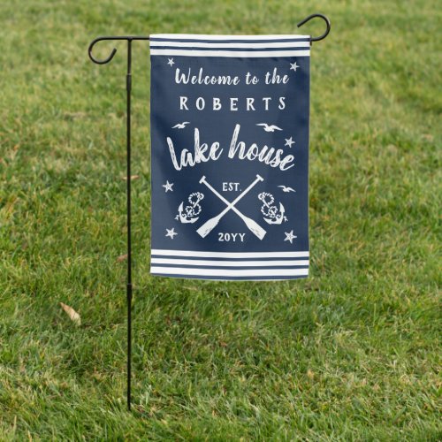 Lake House Paddles Anchors Custom Navy Striped Garden Flag