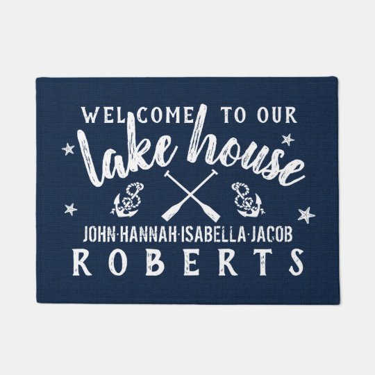 Lake House Paddles Anchors Custom Navy White Doormat