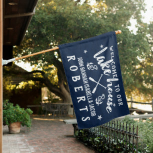 Lake House Paddles Anchors Custom Navy White Flag