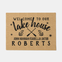 Lake House Paddles Anchors Custom Rustic Burlap Doormat