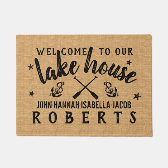 Lake House Paddles Anchors Custom Rustic Burlap Doormat