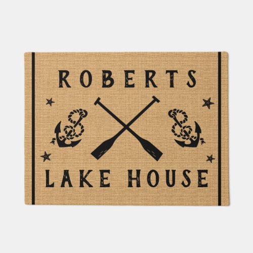 Lake House Paddles Anchors Custom Rustic Burlap Doormat