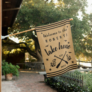 Lake House Paddles Anchors Custom Rustic Burlap Flag
