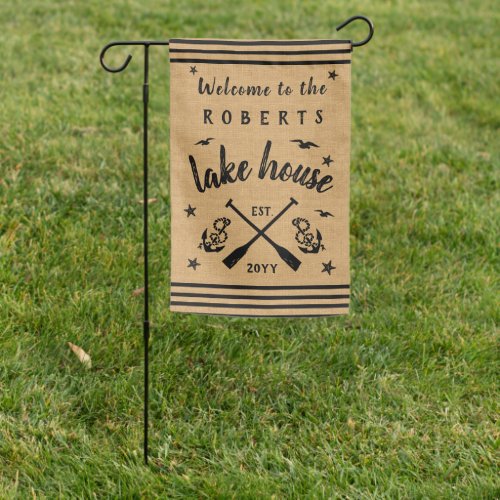 Lake House Paddles Anchors Custom Rustic Burlap Garden Flag