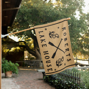 Lake House Paddles Anchors Rustic Burlap Custom House Flag