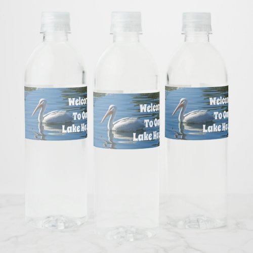 Lake House Pelican Wild Bird Home Welcome Guest Water Bottle Label