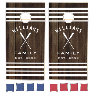Lake House Personalized Family Name Rustic Wood Cornhole Set