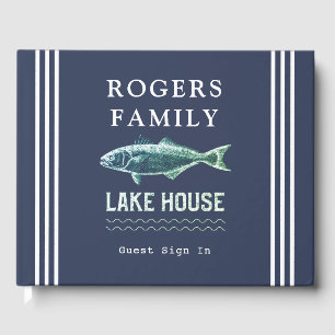 Lake House Personalized Vacation Rental Navy Blue  Guest Book