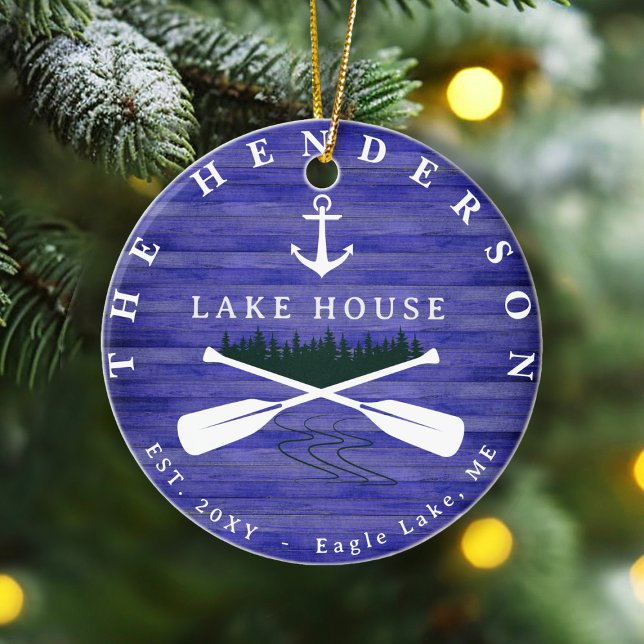 Lake House Pine Family Name Tree wood Personalized Ceramic Ornament (Creator Uploaded)