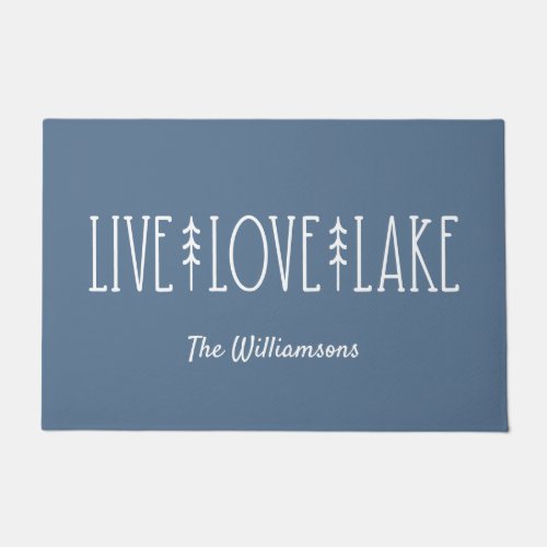 Lake House Quote Pine Tree Personalized Blue Doormat