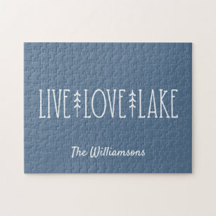 Lake House Quote Pine Tree Personalized Blue  Jigsaw Puzzle