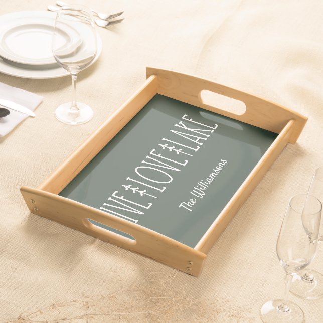 Lake House Quote Pine Tree Personalized Dark Green Serving Tray (Front)