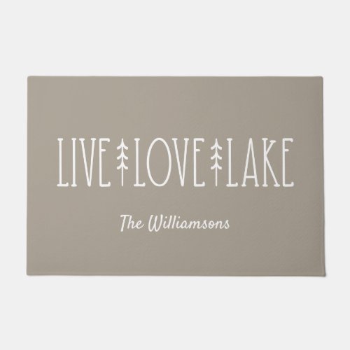 Lake House Quote Pine Tree Personalized Taupe Doormat