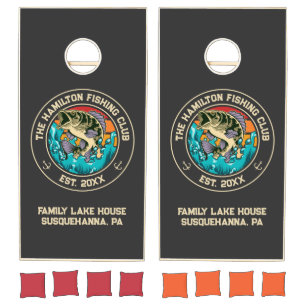 Lake House Retro Sunset Largemouth Bass Fishing Cornhole Set