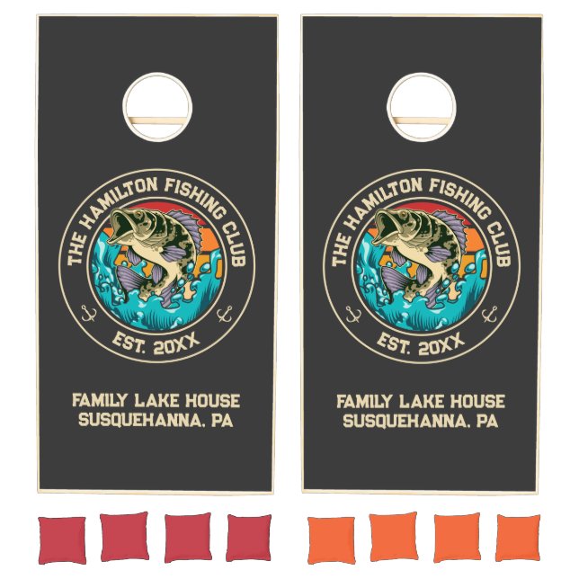 Lake House Retro Sunset Largemouth Bass Fishing Cornhole Set (Set)