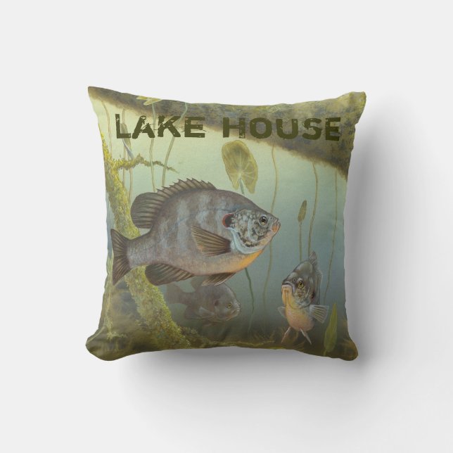 Lake House Rock Bass Perch Fishing Throw Pillow (Front)