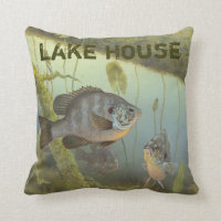 Lake House Rock Bass Perch Fishing Throw Pillow